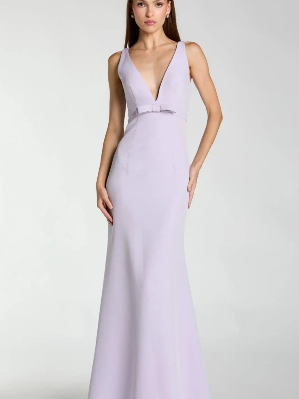 NWT Mac Duggal Sleeveless Plunging V-Neck Mermaid Gown with Bow - Lilac - 2